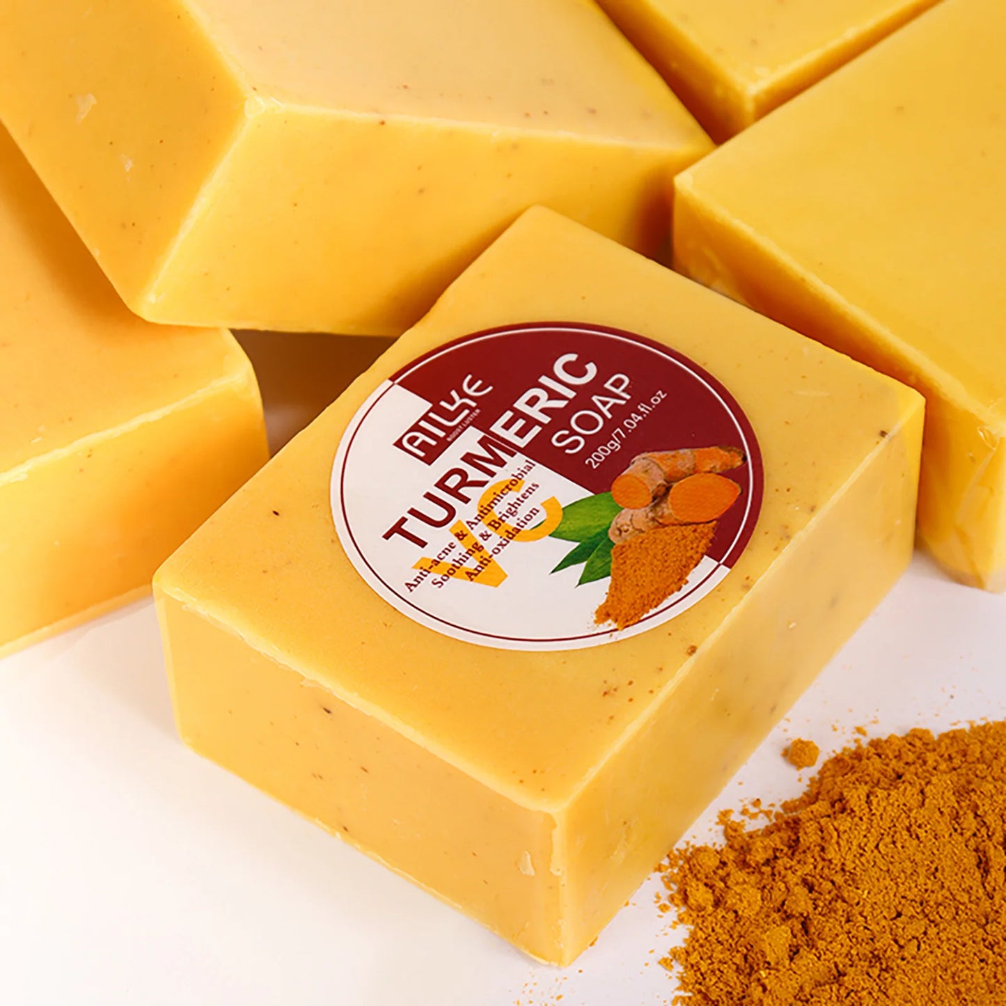 AILKE Turmeric Soap, Whiten, Remove Acne, Oil Control, Brightening, Clean Skin, Deeply Exfoliates, Even Skin Tone