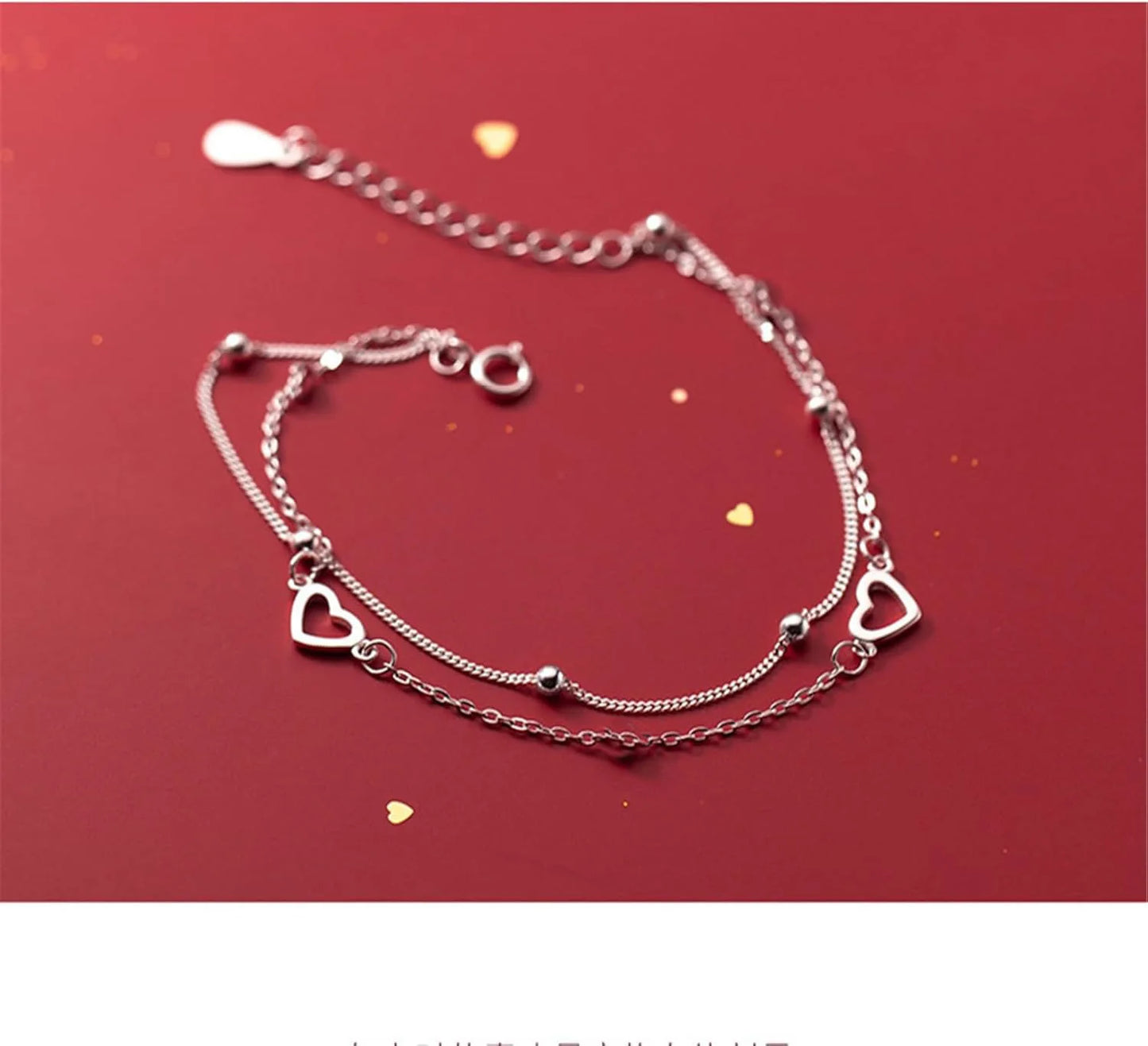 Round Bead Hollow Love Bracelet Heart Hand Decorated Double Design Sweet 925 Silver Plated Chain Bracelet for Women Girls Gifts