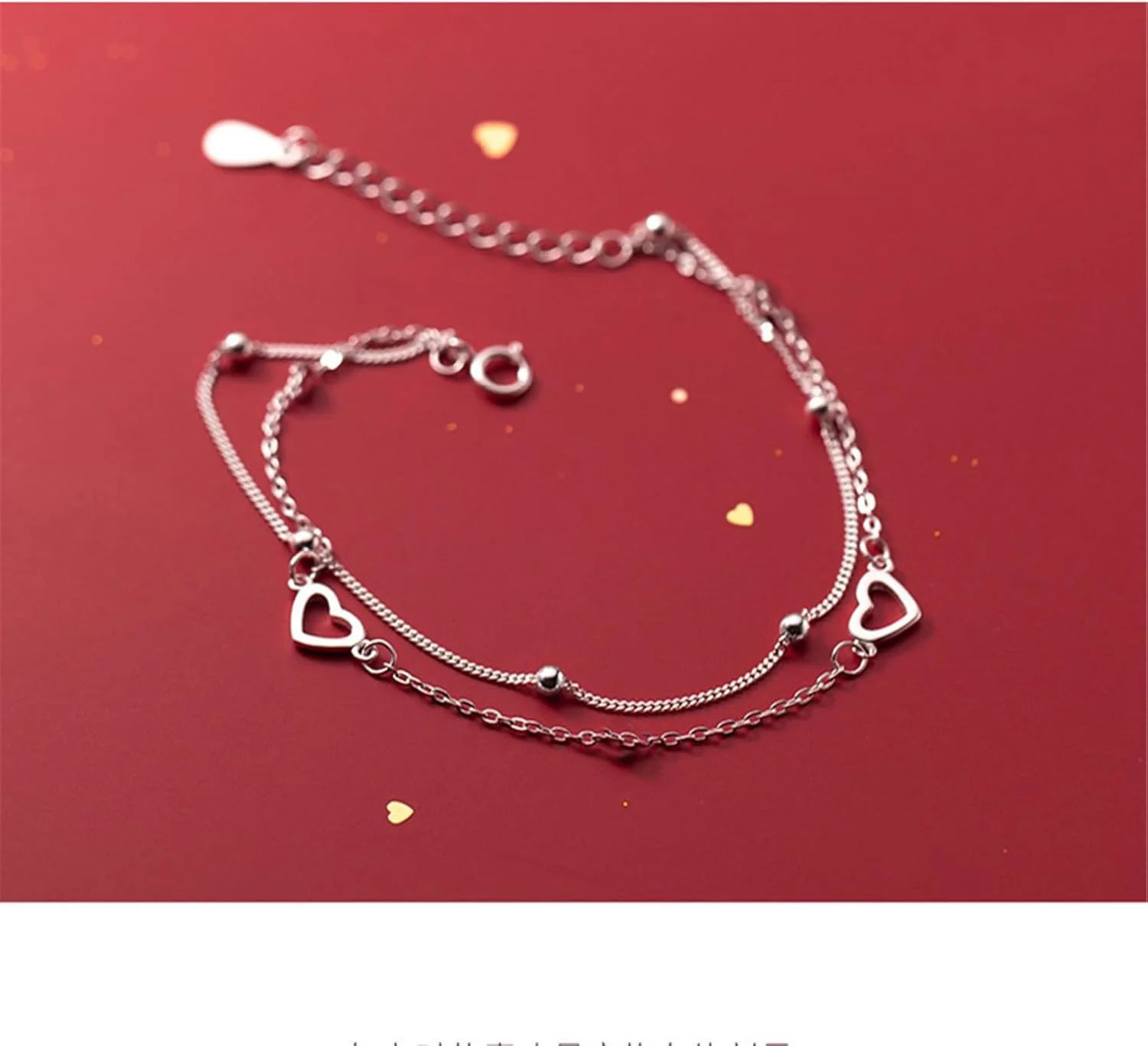 Round Bead Hollow Love Bracelet Heart Hand Decorated Double Design Sweet 925 Silver Plated Chain Bracelet for Women Girls Gifts