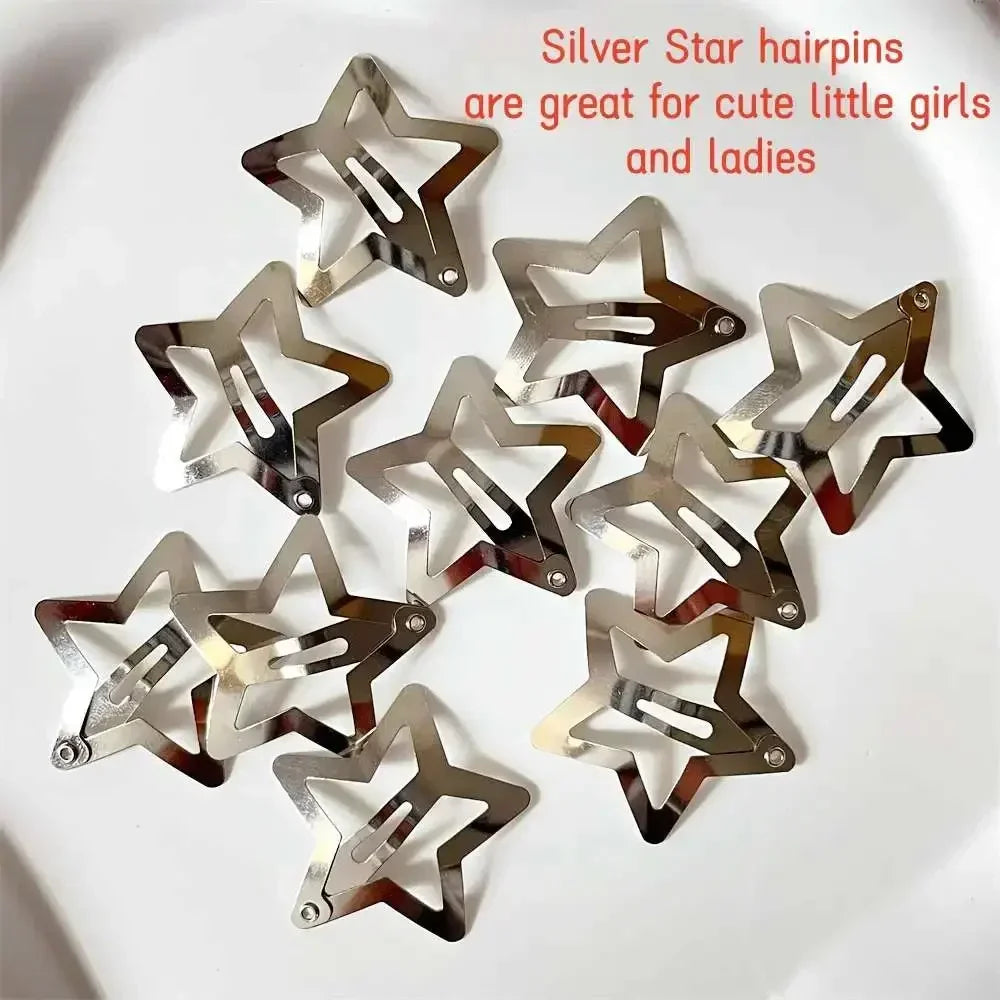 2/50Pcs Y2K Silver Star Hair Clips for Girls – Filigree Metal Snap Clip Hairpins & Barrettes | Nickel-Free Bobby Pins | Trendy, Durable Hair Jewelry by Bulbusbow