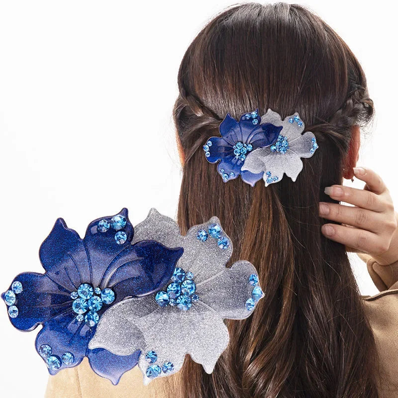 Fashion Dual Color Flower Zircon Hairpin Hair Accessories for Women Elegant Resin Shark Clip Decoration Mom Headwear Hair Clips