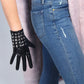 DooWay Women's Shiny Black Short Leather Gloves TECH Faux Winter Warm Metal Studs Cool Club Wear Cosplay Costume Driving Glove