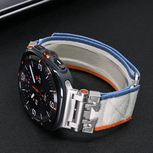 Mecha Style Travel Loop Strap for Samsung Galaxy Watch Ultra 47mm Nylon+stainless Steel Bracelet for Galaxy Ultra No Gaps Band