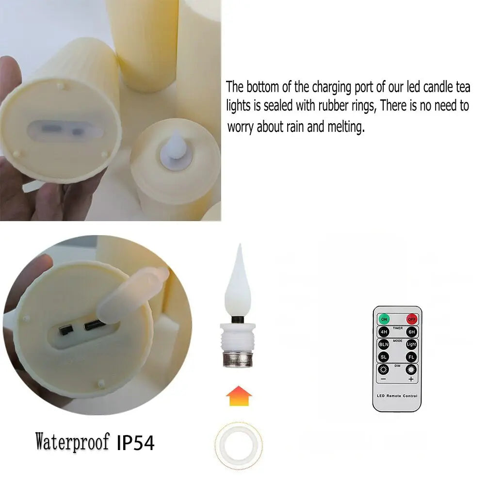 set of 6 USB Rechargeable Remote control led Candles Flickering 3D Flame Roman Pillar Candle light Waterproof  F/Christmas Home