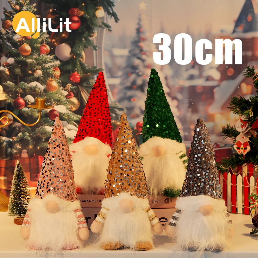 30cm Christmas Doll Elf Gnome with Led Light Christmas Decorations for Home Xmas Navidad New Year 2023 Children's Gifts