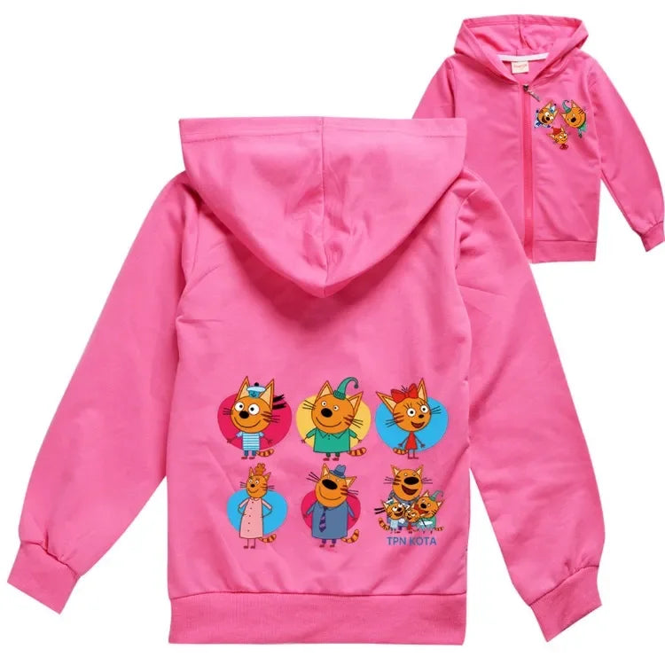 Children Kid-e-cats Hoodie Kids TpnkoTa Three Kittens Clothes Baby Boys Spring Autumn Jacket Girls Hoody Zipper Outerwear Jumper