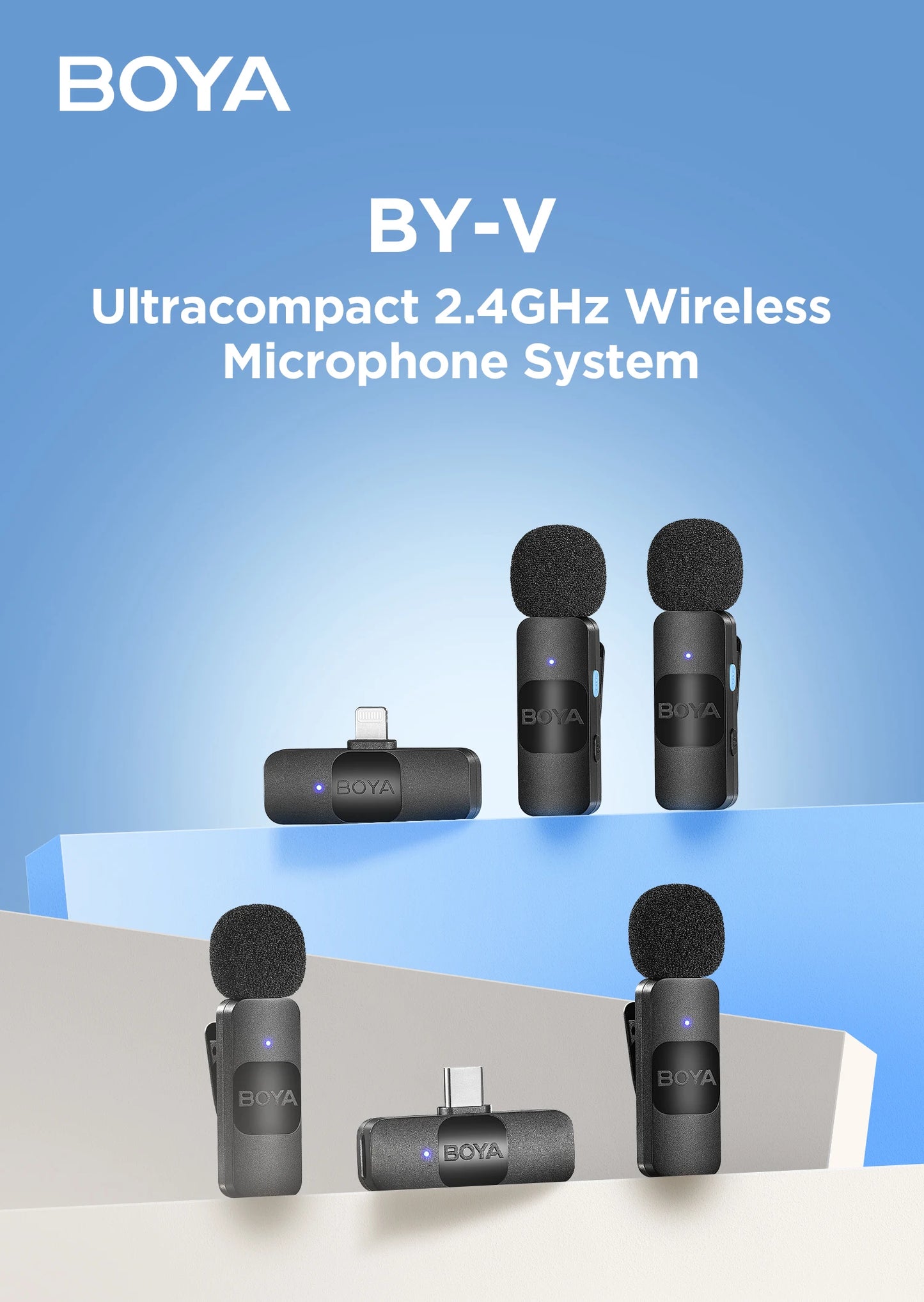 BOYA BY-V Wireless Lavalier Lapel Microphone for iPhone Android SmartPhone PC Computer USB-C Devices Youtube Recording Streaming