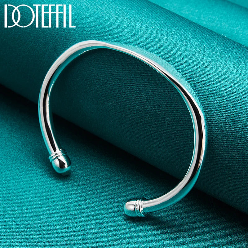 DOTEFFIL 925 Sterling Silver Double Bead Cuff Bangle Bracelet For Women Man Fine Fashion Jewelry