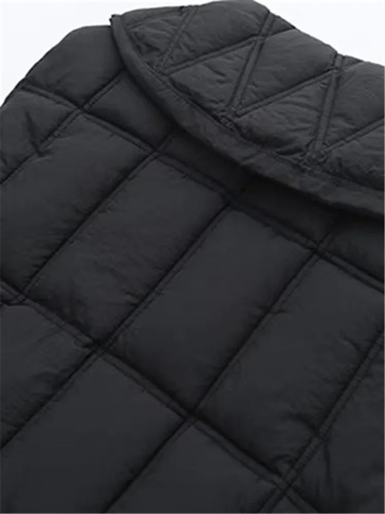 Plus Size Women's Clothing Autumn And Winter New In Thickened Laminated Vest Turndown Collar Mid-Length Quilted Jacket Oversize