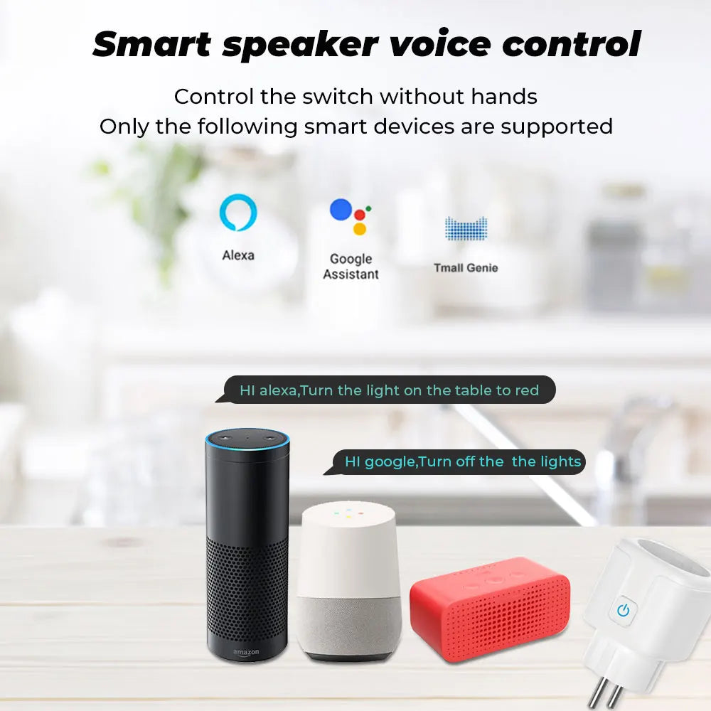 Tuya 16A 20A EU Smart Socket WiFi Smart Plug With Power Monitoring Timing Function Voice Control Alexa Google Assitant