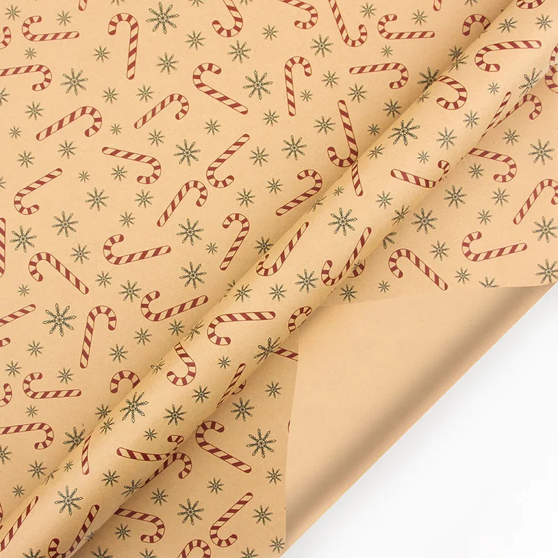 Christmas Kraft Wrapping Paper Checkered Xmas Tree Santa Claus Pattern Gift Packaging Party Christmas Diy Decoration Paperboard