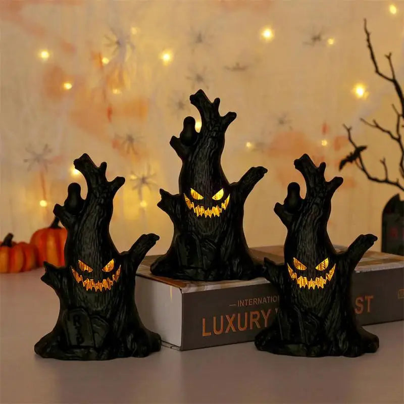 Halloween Ghost Tree LED Glow Ghost Lights Electronic Pumpkin Witch Candle Lamp Horrific Atmosphere Decoration Party Supplies