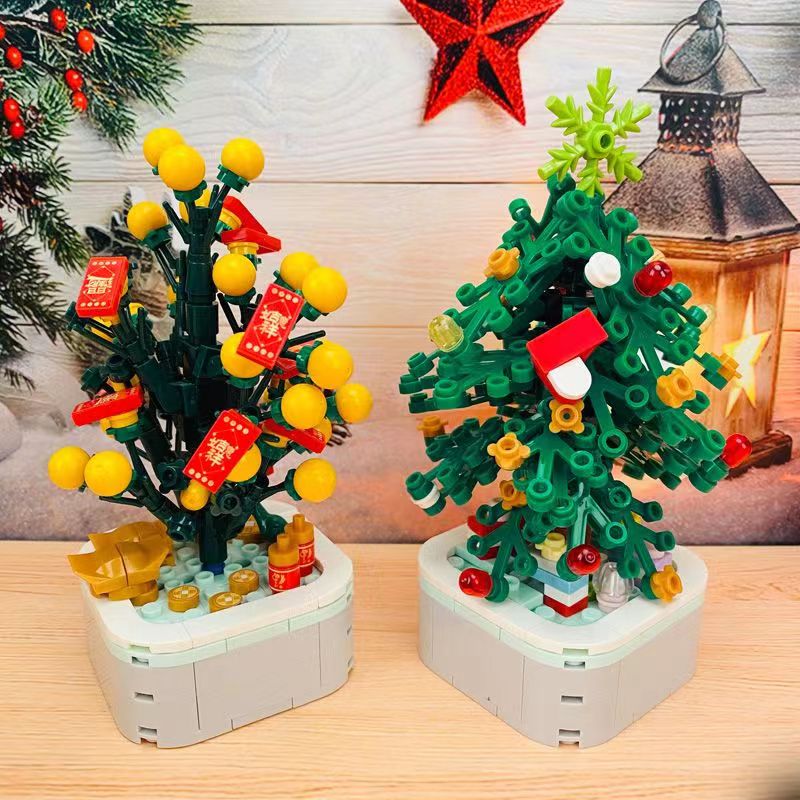 New Christmas Tree Building Blocks Music Box With Lights Christmas Ornaments Gift Assembly Small Particles For Girls Gift Toys