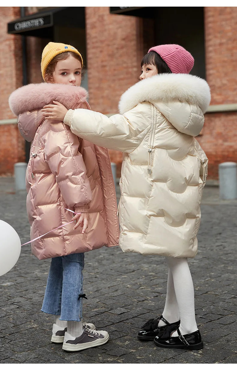 2024 Girl Winter Down Jacket Faux Fur Waterproof Hooded Long Girl Winter Outerwear Coat 5-16 Years Teenage Girl Parka Snowwear