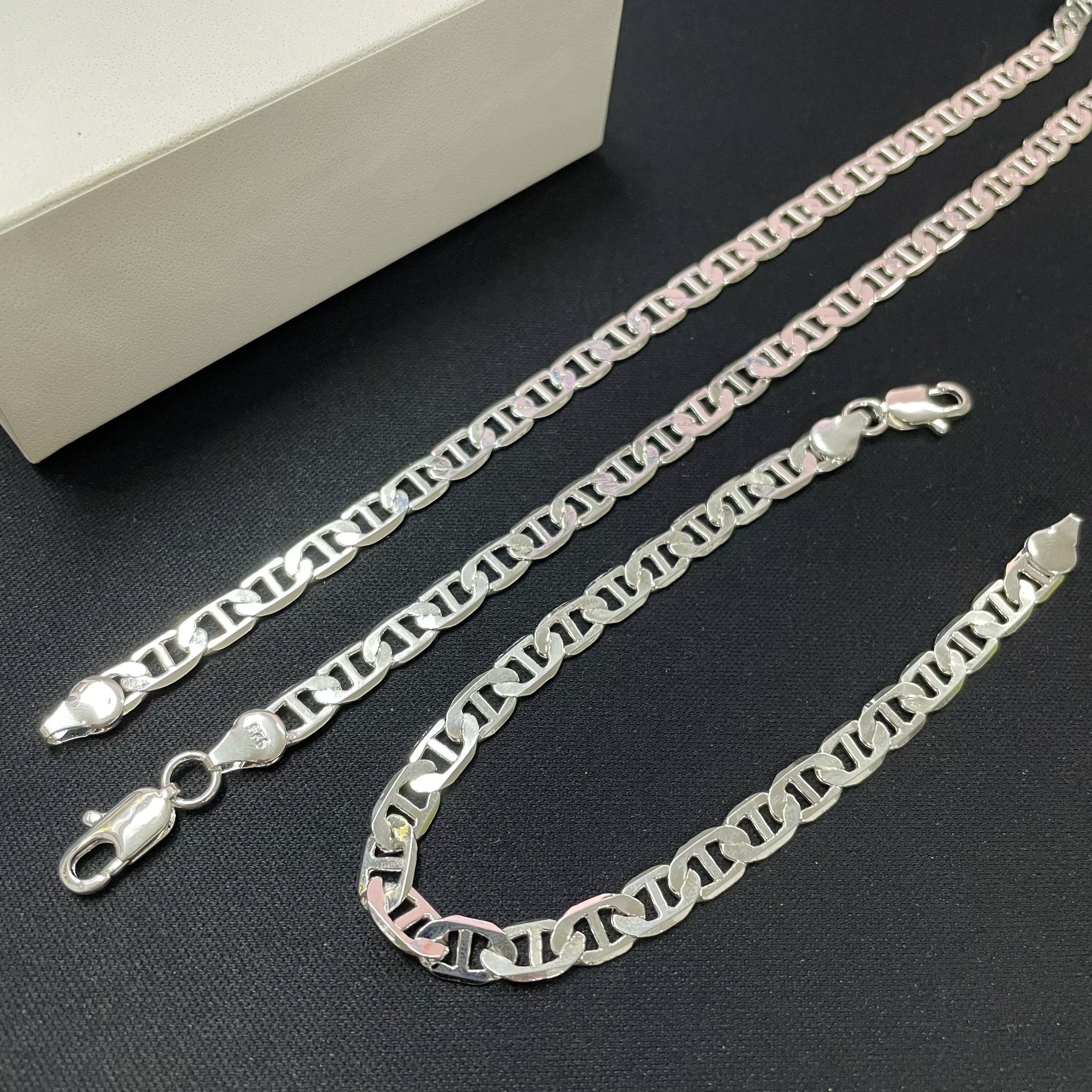 45-60CM 925 Sterling Silver 6MM Men's Necklace Bracelet Set 18K Gold Plating Luxury Quality Jewelry Wholesale Accessories