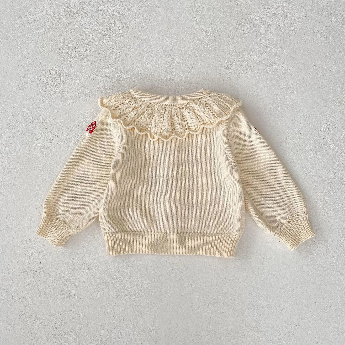 Baby Girl Knit Cardigan  0-3Y | Autumn Winter Cotton Sweater with Embroidered Mushrooms | Toddler and Kids Girls' Coat