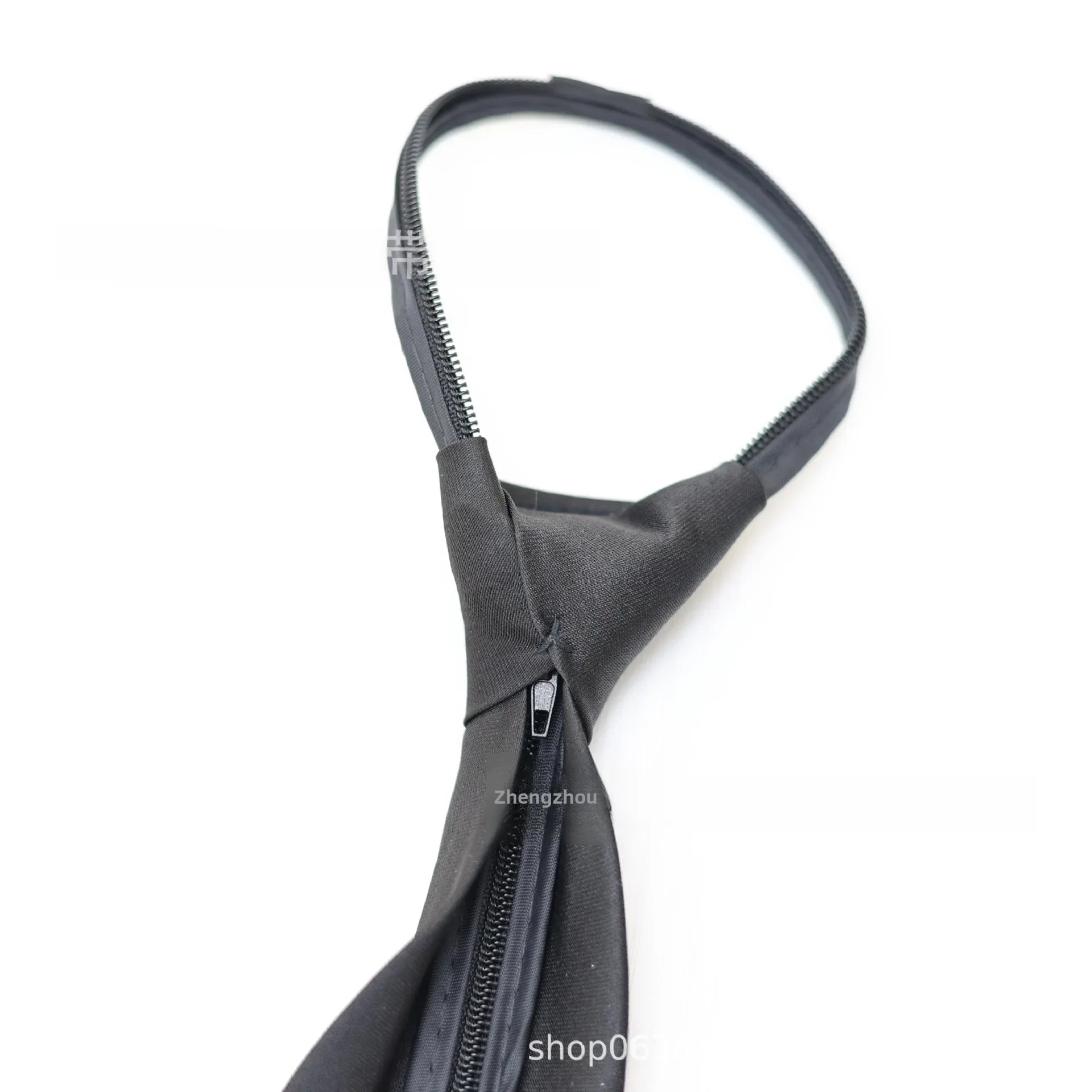 8cm Men's Solid Black Zip Tie Convenient Dress Business Polyester Tie