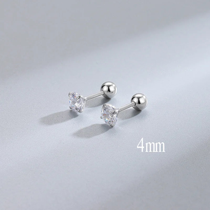 Trendy Silver Screw Back Helix Stud Earrings with Sparkling Cubic Zirconia by Bulbusbow