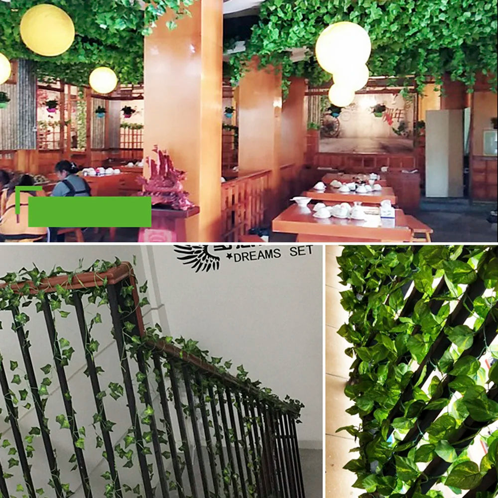 12Pcs/Pack Artificial Ivy Pothos Wall Hanging Decor Fake Plants Liana Vine String Leaves Home Outdoor Garden Wedding Decorations