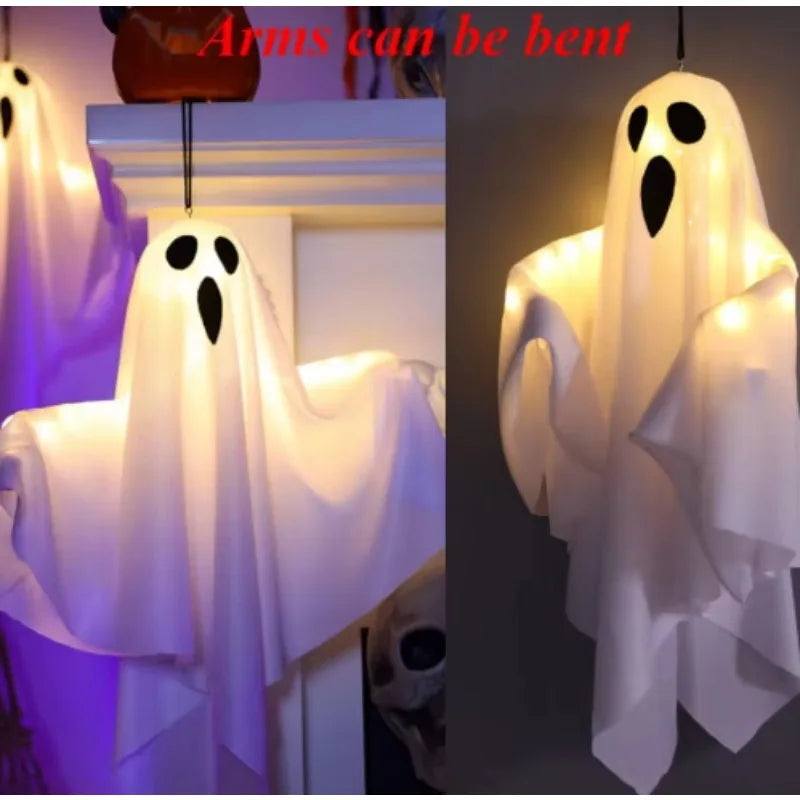 Halloween LED Glow Ghost Home Indoor Outdoor Decoration Party Supplies 2024 Haunted House Bar Hanging Horror Props with Lights