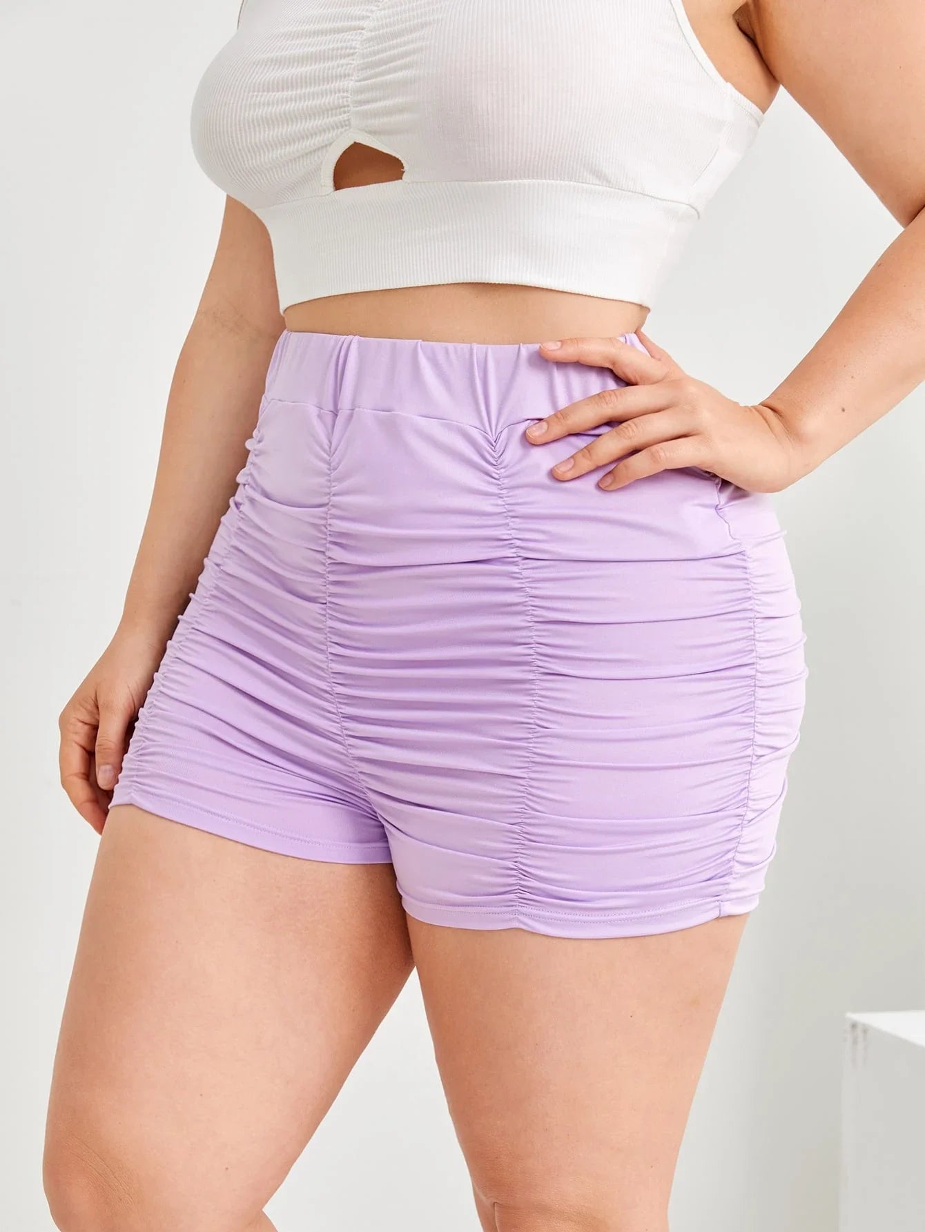 Plus Size Elastic Waist Sexy Summer Casual Ruched Shorts Women Solid Purple High Waist Skinny Biker Shorts Female Large Size 6XL