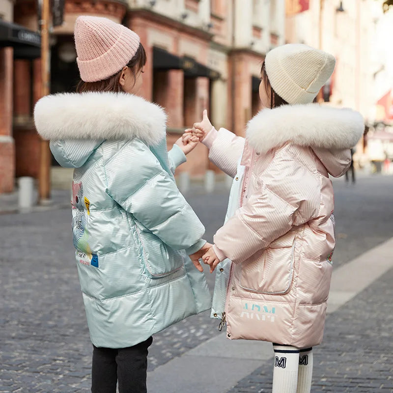 RAISE Korean Winter Kid Girl Down Jacket Colorful Bear Print Waterproof Thicken Baby Girl Outerwear 5-14 Year Junior Girl Parkas