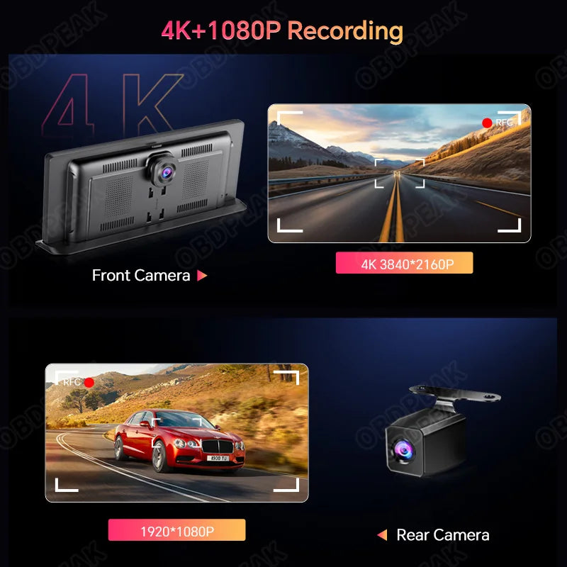 K2 Pro 11.3" Dash Cam 4K 2160P Car DVR Recording Carplay & Android Auto Wireless Connection 5G WiFi GPS Navigation Dashboard