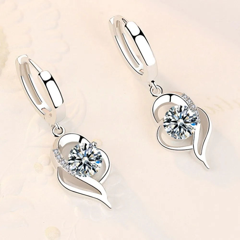 Bulbusbow 925 Sterling Silver Heart Drop Earrings with Blue, Pink, White & Purple Crystal Zircon and Sapphire