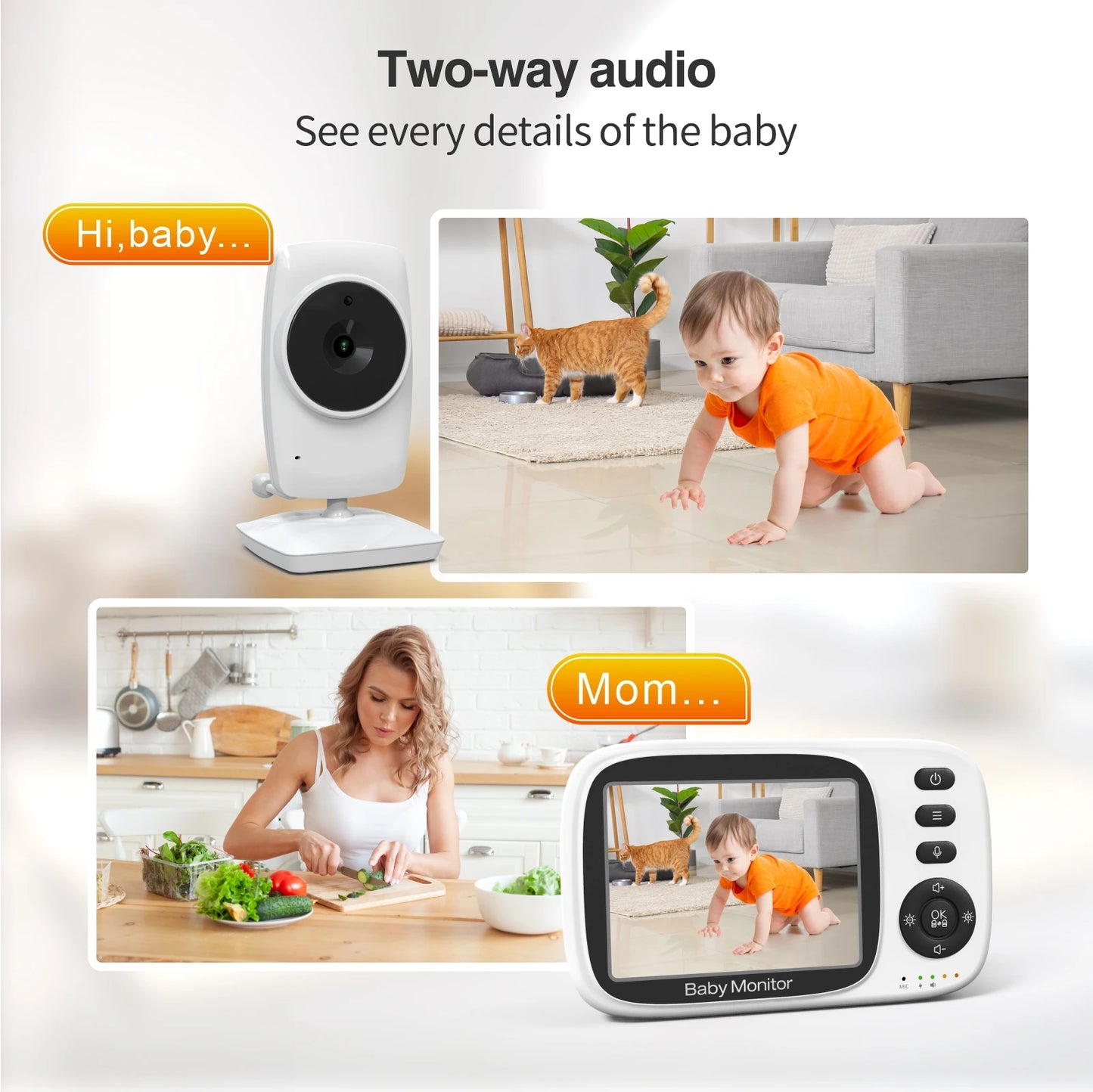 Video Baby Monitor 2.4G Wireless with 3.2 Inches LCD 2 Way Audio Talk Night Vision Surveillance Security Camera Babysitter