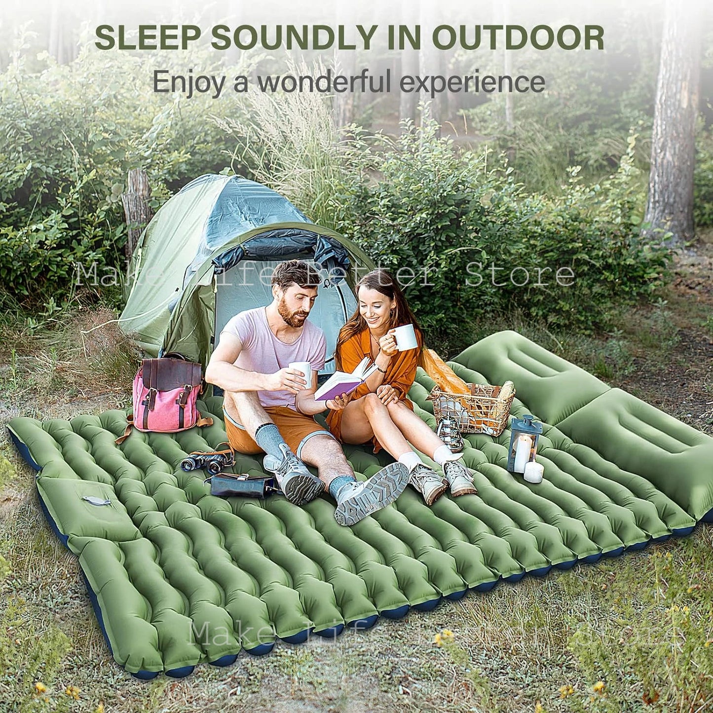 Inflatable Mattress with Built-in Pillow Pump 200x140cm Outdoor Sleeping Bed Vehicle Inflatable Cushion for Car Camping Air Mat