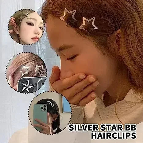 Bulbusbow 2pcs Silver Star Hair Clips for Girls – Y2k Filigree Metal Snap Clip Hairpins Barrettes | Nickel-Free, Lead-Free