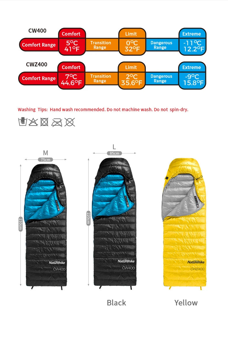 Naturehike Outdoor Duck Down Sleeping Bag Ultralight Portable 0°C~5°C Winter Camping Warm 1 Person Envelope 750FP Sleeping Bag