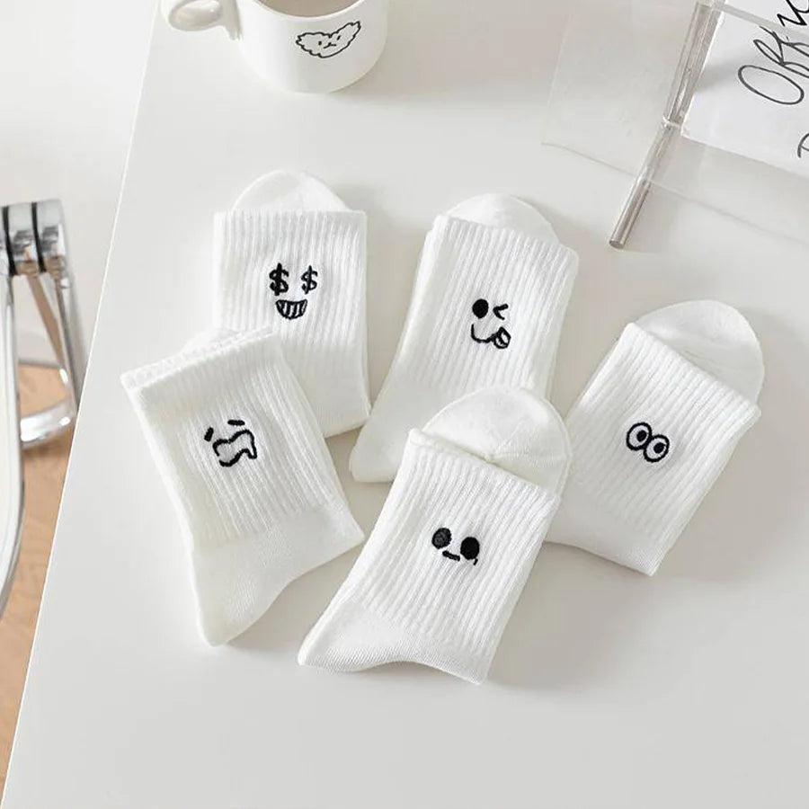 5pcs Women Socks Winter White Socks Absorb Sweat And Prevent Odor White Women's Socks