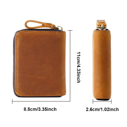 Top Layer Cowhide Airtag Card Bag Retro Genuine Leather RFID Blocking Credit Card Holder Anti-lost Men Women Coin Purse