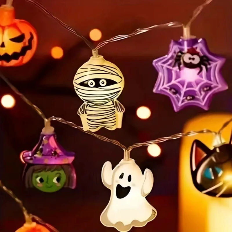 Halloween LED String Lights Pumpkin Ghost Spider Web Hanging Lamp Halloween Party Home Indoor Outdoor Decoration Battery Powered