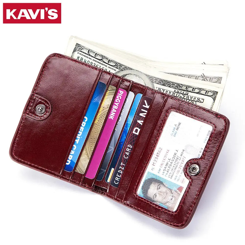 100% Genuine Leather Women's Wallet Small Mini Hasp Purse New Fashion Short RFID Blocking Card Holder With Zipper Coin Pocket