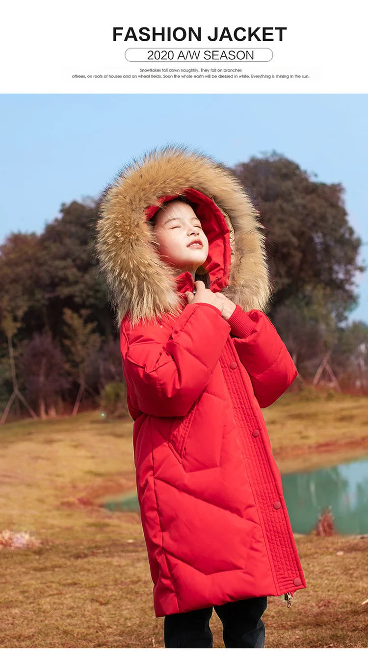 RAISE 2024 Winter Down Jackets For Grils 5-14Y Kids Junior Girl Parkas Real Raccoon Fur Solid Waterbreaker Babys Girls Outerwear