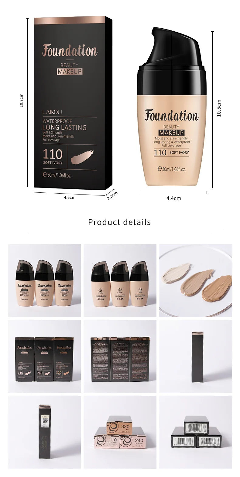 Bulbusbow 30ml Liquid Foundation Waterproof Makeup High Coverage Concealer Long-lasting Cover Dark Circle Brighten Matte BB Cream Cosmetic