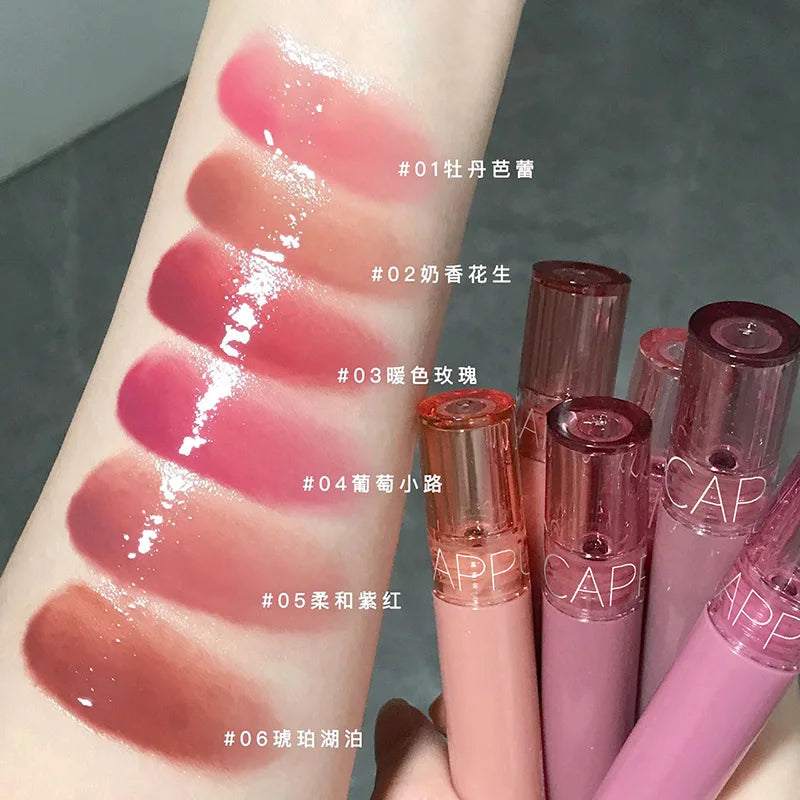 Cappuvini 6 Color Juice Jelly Lip Gloss Long Lasting Moisturizer Water Light Lipstick Mirror Gloss Lipstick Affordable Makeup