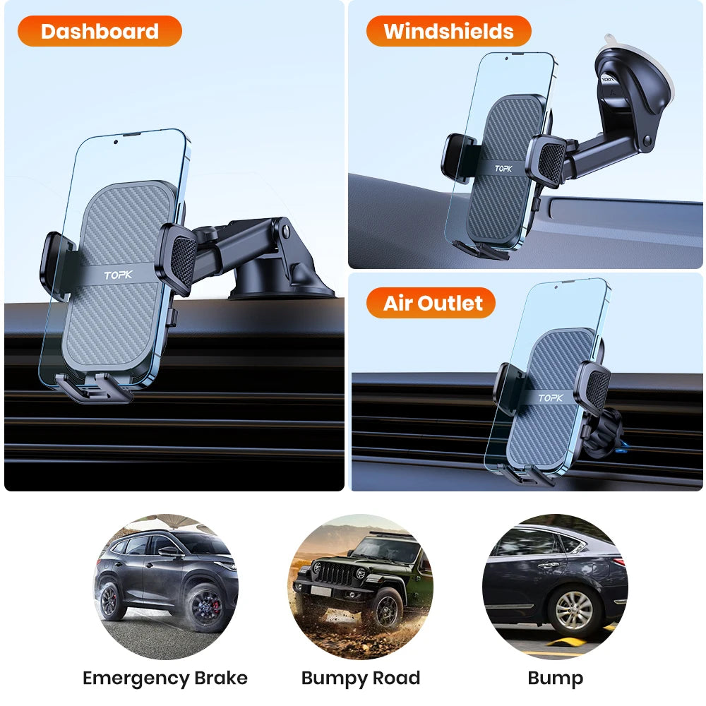 TOPK Car Phone Holder Super Stable Car Phone Mount for Car Dashboard/Windscreen/Air Vent Compatible with All Mobile Phone