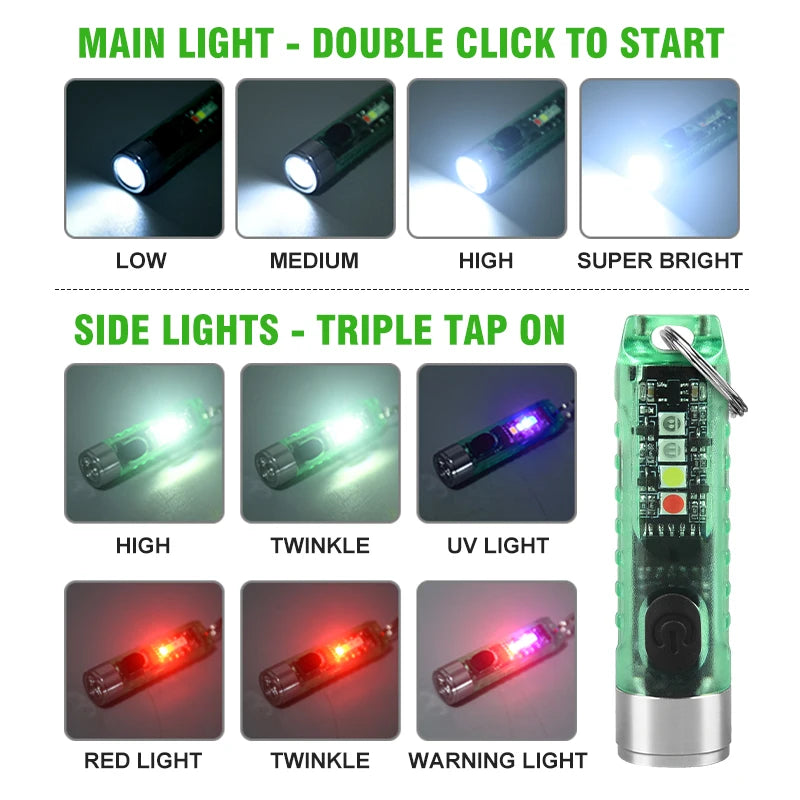 LED Mini Flashlight Type-C Charging Flashlight Mini Keychain Flashlight Waterproof Portable Magnetic Self Defense Camping Torch