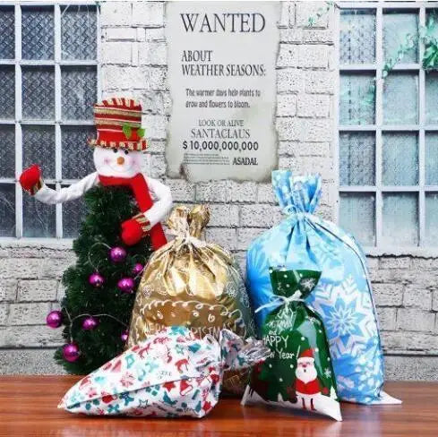 15 Pcs Navidad Gift Wrapping Drawstring Merry Christmas Santa Claus Gift Bag Large Size Cookies Candy Mistery Box Packaging Bag