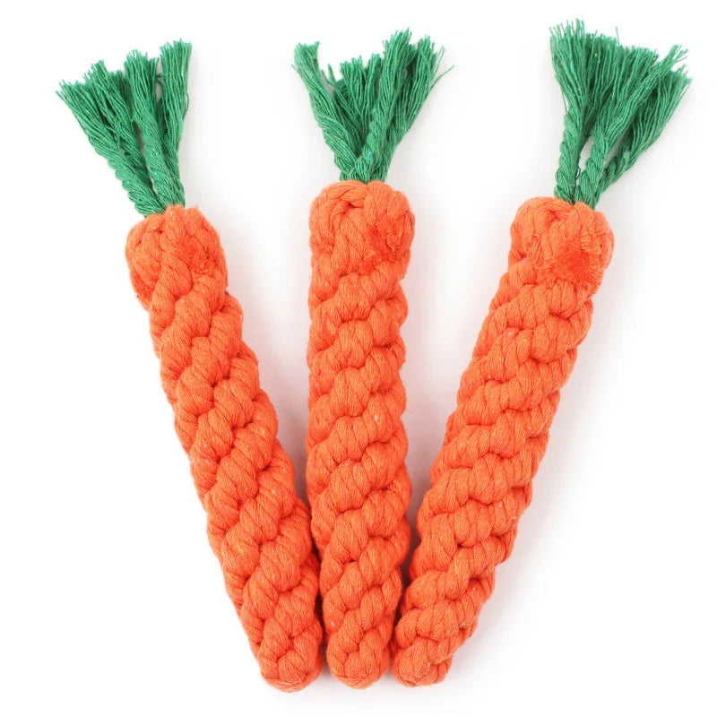 1 Piece Dog Toy Set Carrot Knot Rope Ball Cotton Rope Dumbbell Puppy Teeth Cleaning Chew Toy Durable Woven Anti-Bite Pet Supplie