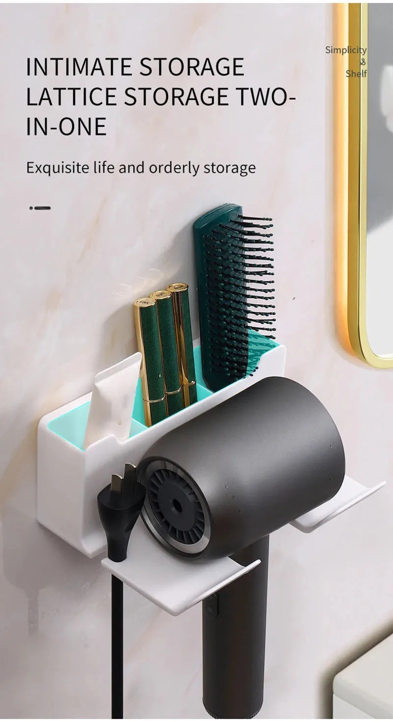 Wall mounted non perforated hair dryer storage rack Bathroom hair dryer storage and placement rack Multi functional storage rack