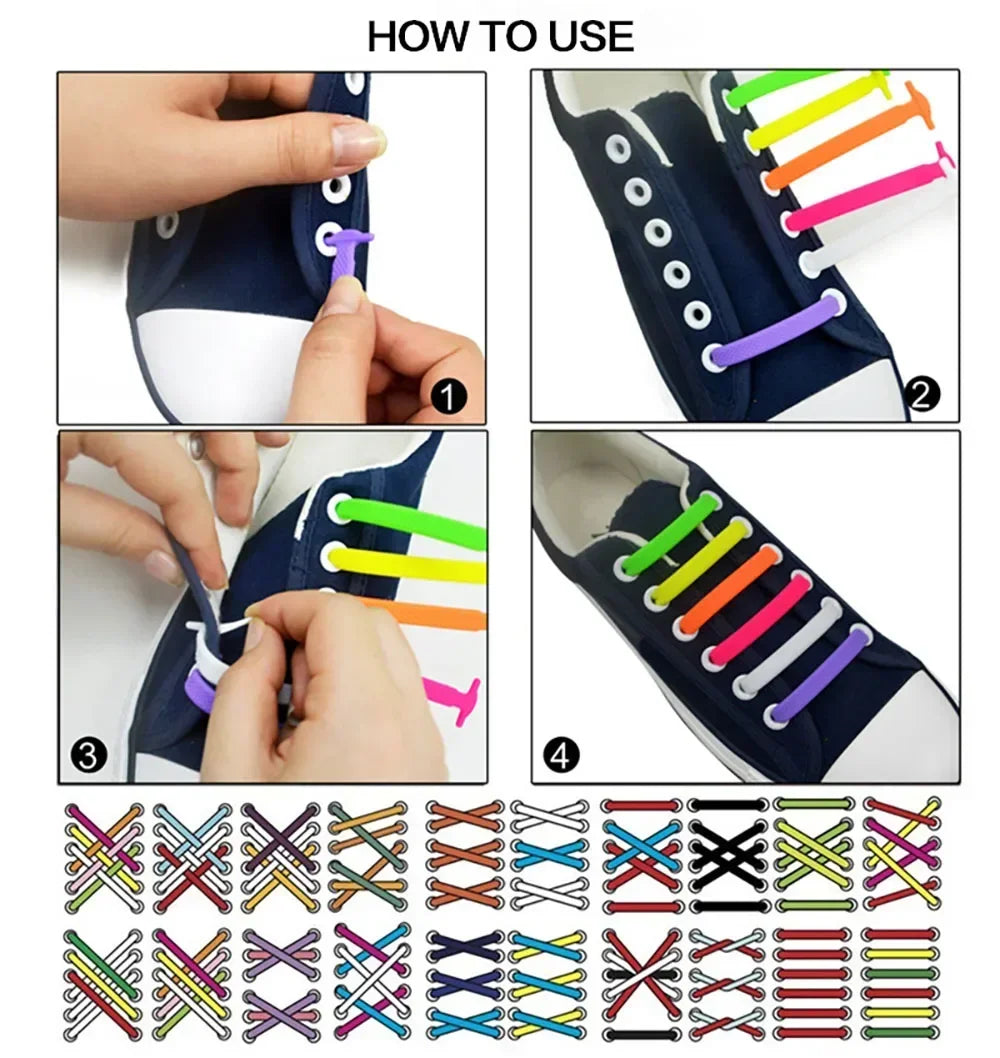 Silicone Elastic Shoelaces Special No Tie Shoelace Lacing Kids Adult Sneakers Quick Shoe Lace Creative Lazy Rubber Lace 16ps/Lot