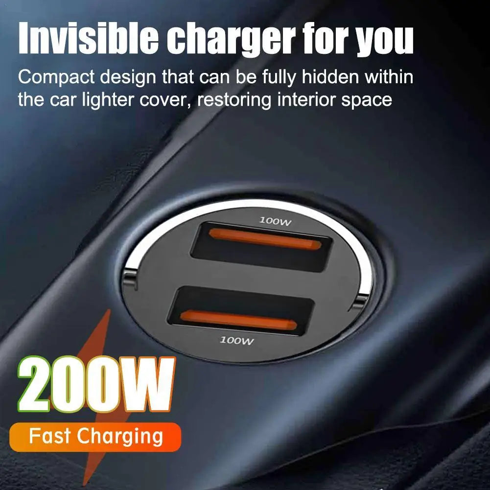 200W USB Car Charger Lighter Fast Charging For IPhone QC3.0 Mini PD USB Type C Car Phone Charger For Xiaomi