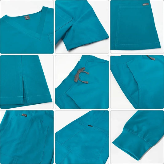 Scrubs Uniform Suit Short Sleeve V-neck Tops+jogger Pants Set Nursing Uniform Women Multicolor Pet Doctor Scrub Medical Workwear