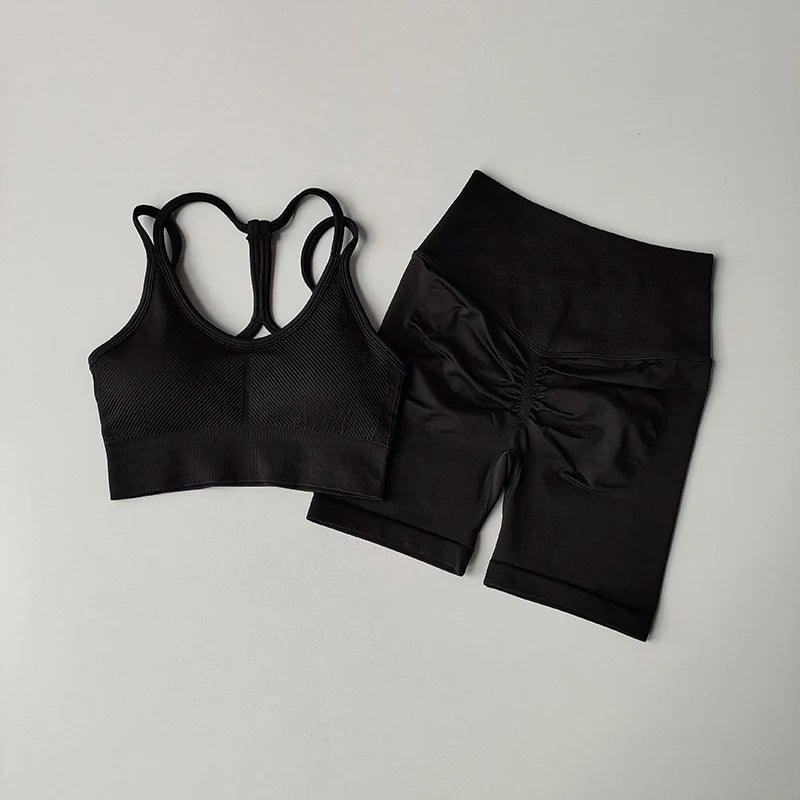 2PCS Seamless Women Yoga Set | Sport Bra & High Waist Shorts for Gym | Bulbusbow