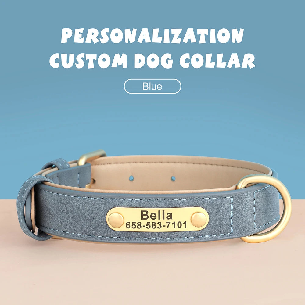 Personalized Dog Collar Custom Engraved PU Leather Dog Collars Free Engraving ID Tag Nameplate For Small Medium Large Dogs