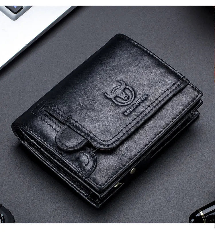 Vintage RFID Men's Wallet Cowskin Genuine Leather Short Wallets Male Cowhide Zipper Coin Pocket Man Purse with Card Holder